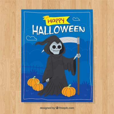 Spooky Halloween Card Featuring Death – Free Download