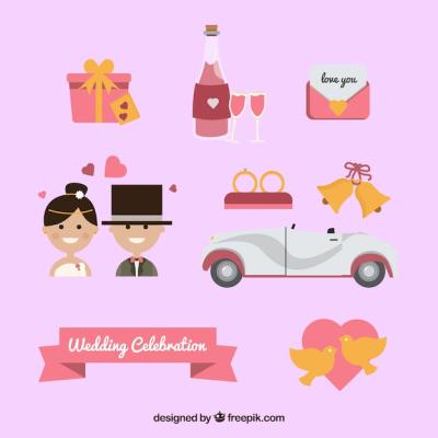 Cute Pack of Elements for Wedding Celebration – Free Download