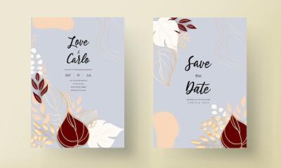 Boho Wedding Invitation Featuring Elegant Outline Gold Leaves – Free Download