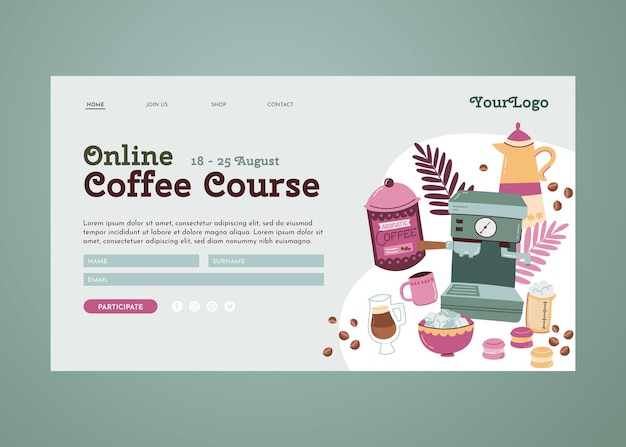 Colorful Hand-Drawn Coffee Course Landing Page – Free Download, Free Stock Photo