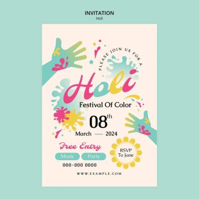 Holi Festival Celebration Invitation Template – Free Download