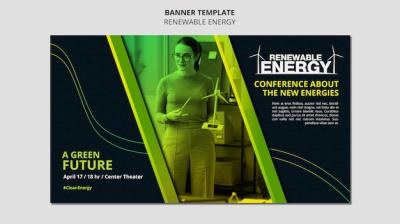 Horizontal Banner Template Featuring Wind Turbines for Renewable Energy – Free Download