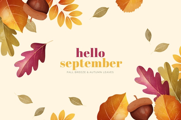 Watercolor Hello September Background for Autumn Celebration – Free Download