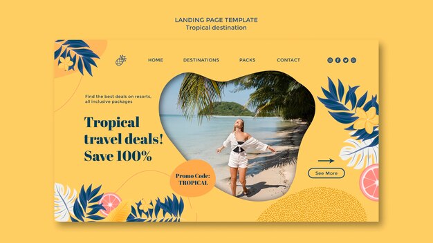 Tropical Destination Landing Page Template Design – Free Download