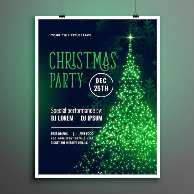 Christmas Party Sparkle Tree Green Flyer Template – Free Download