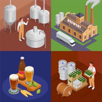 Brewery Building Equipment and Beer Bottles Isometric 3D Vector Illustration – Free Download