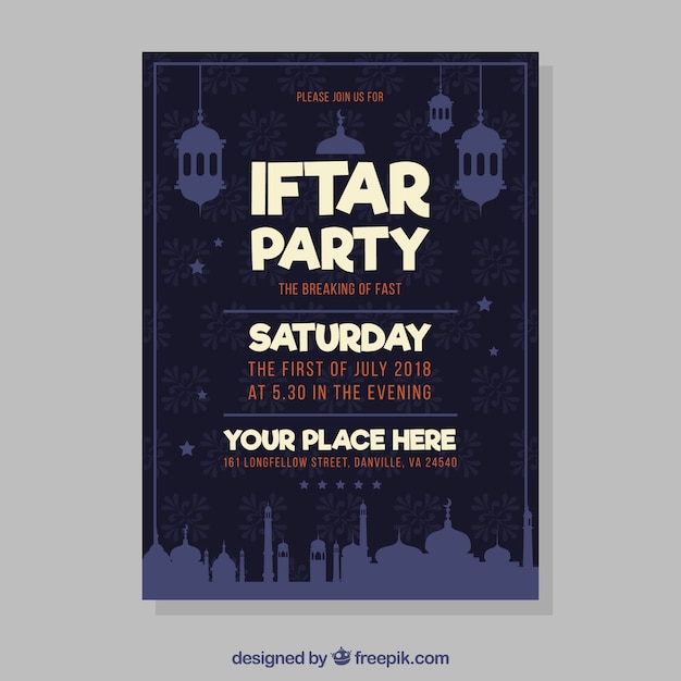 Iftar Invitation Design Featuring Mosque Silhouette in Flat Style – Free Download