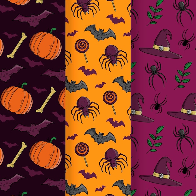 Hand Drawn Halloween Pattern Set – Download Free Stock Photos