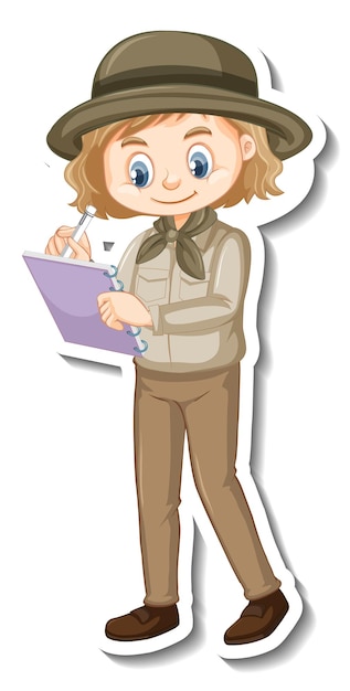 Cartoon Character Sticker of Girl in Safari Outfit – Free Download