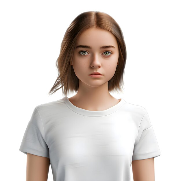 Young Girl in a White T-Shirt on a White Background – Free Stock Photo Download