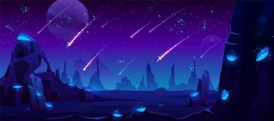 Meteor Rain at Night Sky: Stunning Neon Space Illustration – Free Download