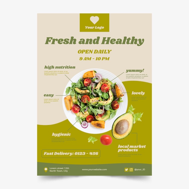 Healthy Food Restaurant Poster Template – Free Download