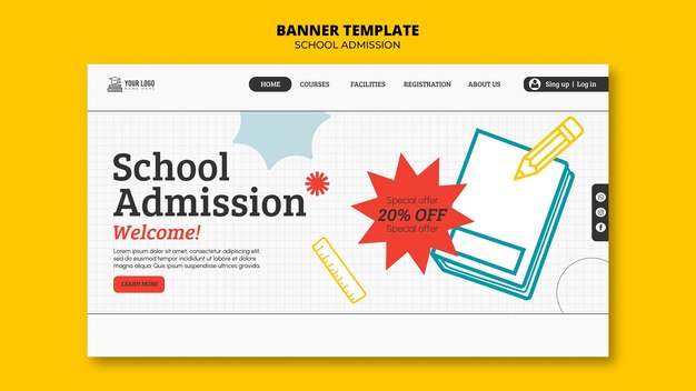 Flat Design School Admission Landing Page – Free Download