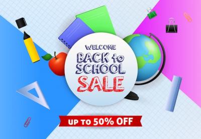 School Sale Banner Design with Globe and Marker Pen – Free Download