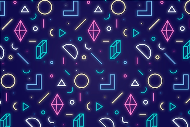 Geometric Shapes Neon Lights Background – Free Download