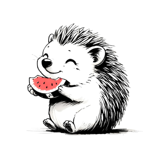 A Small Hedgehog Holding a Piece of Watermelon – Download Free Stock Photo