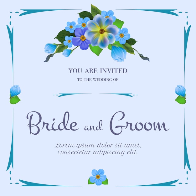 Beautiful Blue Flower Wedding Invitation on Light Blue Background – Free Download