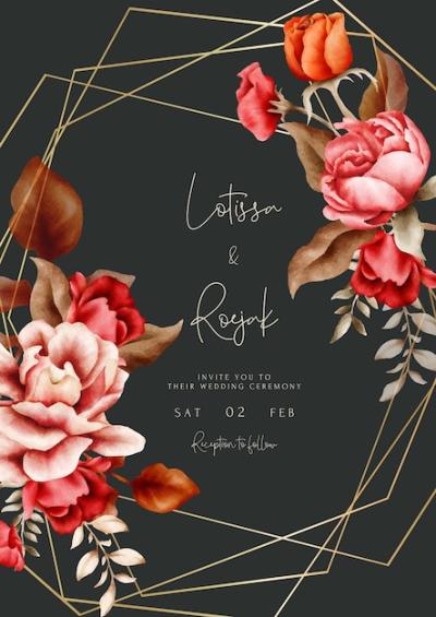 Elegant Watercolor Brown Roses Wedding Invitation Template – Free Download