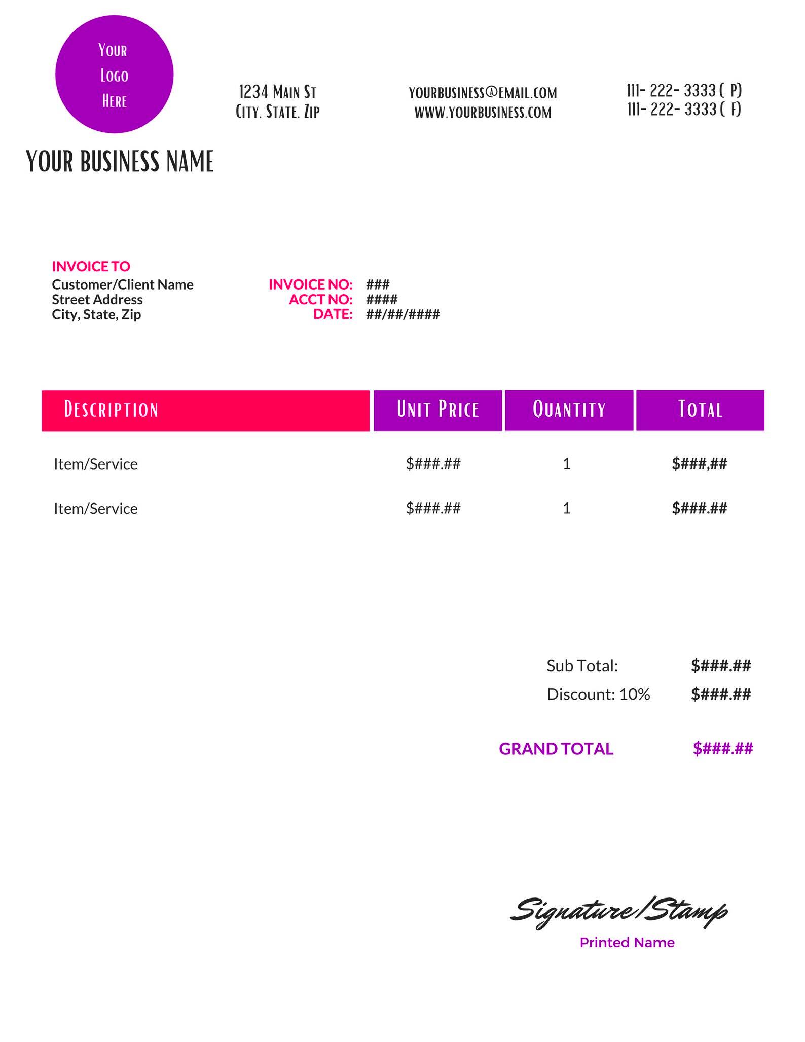 Invoice Template Canva Printable Invoice Form Digital Etsy