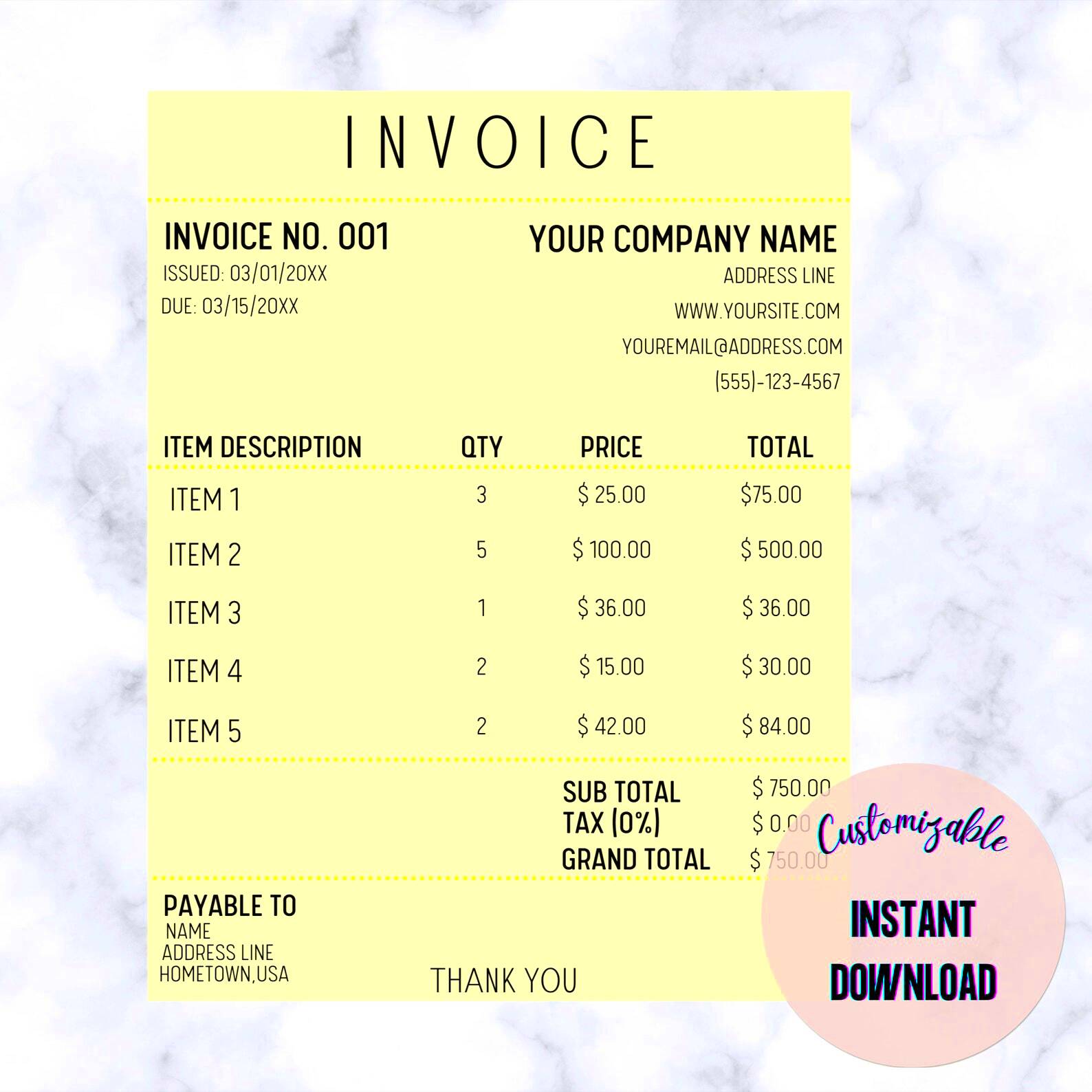 CANVA Invoice Template Invoice Template Printable Invoice Etsy