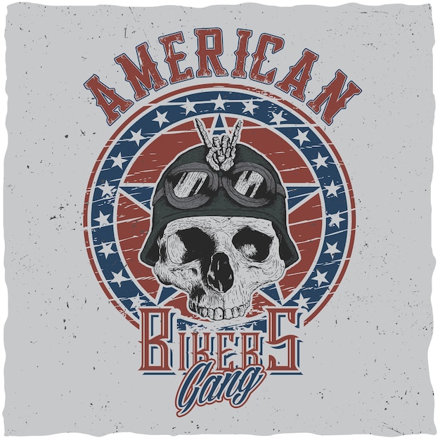 American Bikers Gang Poster Design Featuring Skull in Motorcycle Helmet or Bandanna – Free Download