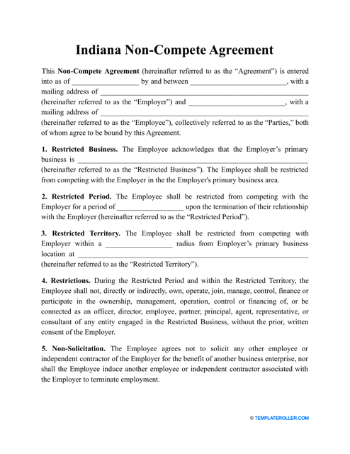 Indiana Noncompete Agreement Template Fill Out Sign Online and 