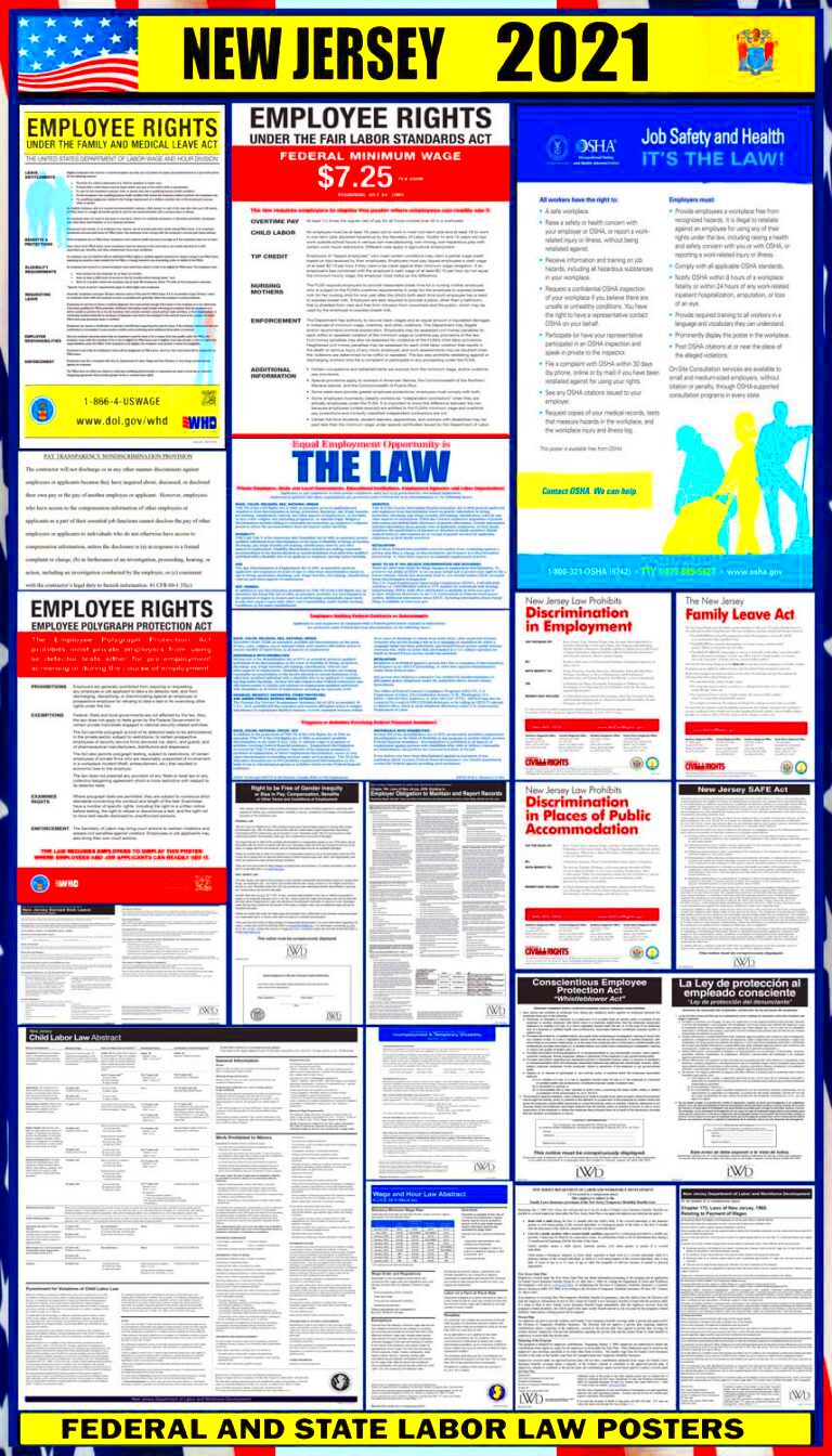 2021 New Jersey Labor Law Posters State Federal OSHA 