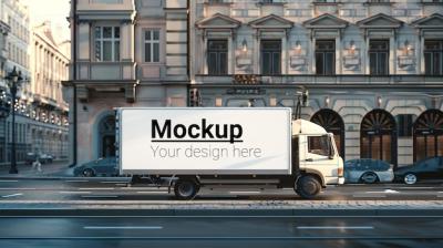 City Truck Billboard Mockup in Urban Setting – Free Download