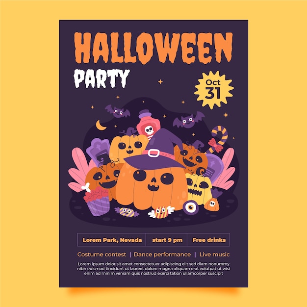 Flat Halloween Vertical Poster Template – Free Download