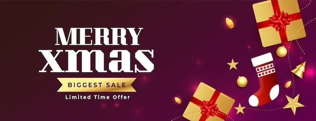 Merry Christmas Sale Background Featuring Santa Socks and Gift Boxes – Free Stock Photo Download