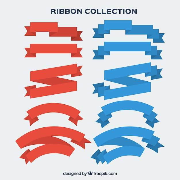 Red and Blue Vintage Ribbons in Flat Design – Free Download