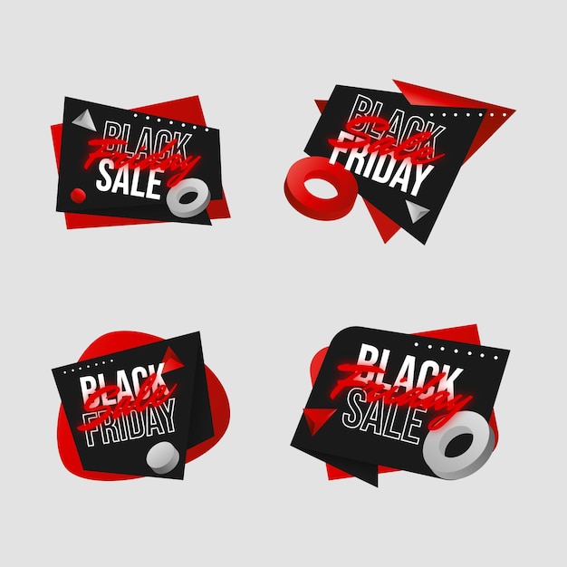 Collection of Realistic Black Friday Sale Badges – Free Download