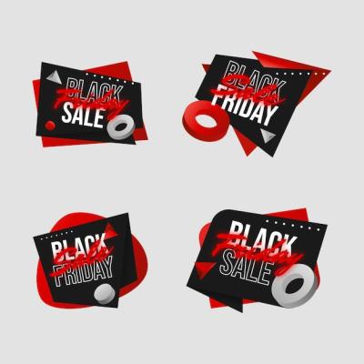 Collection of Realistic Black Friday Sale Badges – Free Download