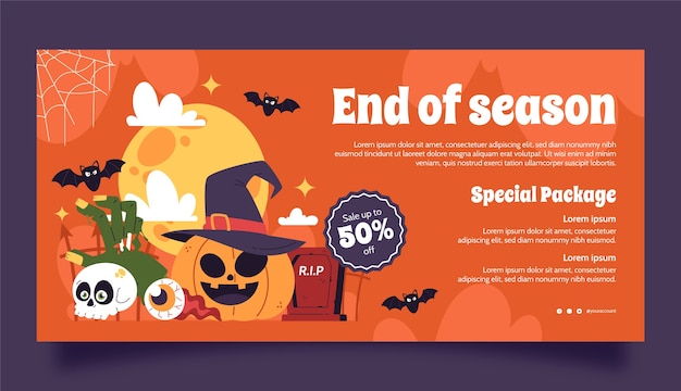 Flat Horizontal Sale Banner Template for Halloween Celebration – Free Download