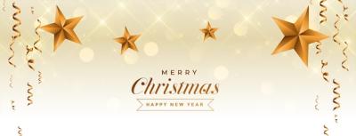 Merry Christmas and New Year Banner with Golden Star and Confetti – Free Download