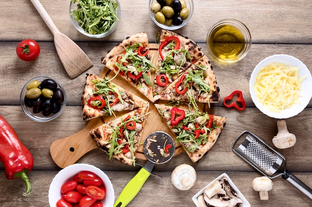 Delicious Top View Pizza Slices with Toppings – Free to Download