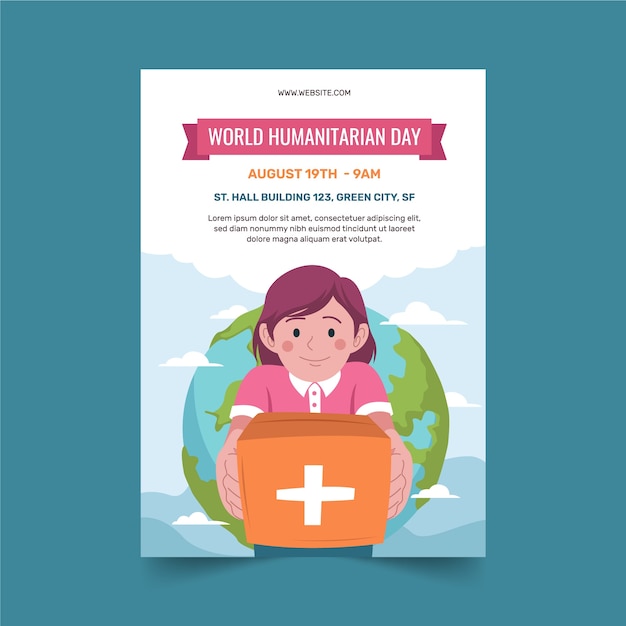 Flat Vertical Poster Template for World Humanitarian Day – Free Download