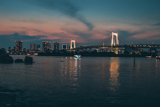 Scenic City Dawn View overlooking the Rainbow Bridge, Minato City, Japan – Free Download