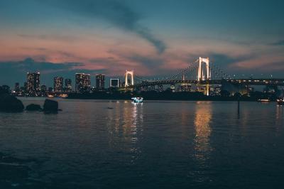 Scenic City Dawn View overlooking the Rainbow Bridge, Minato City, Japan – Free Download