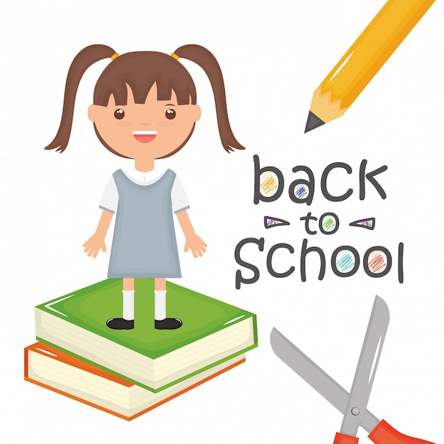 Cute Little Student Girl with Books and Supplies – Back to School Free Download