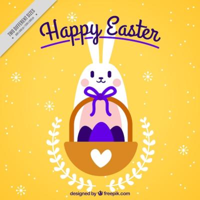 Yellow Bunny Background with Basket – Free Download