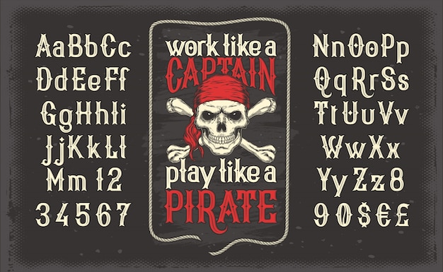 White Vintage Font Vector with Retro Pirate Print and Skull & Crossbones – Free Download