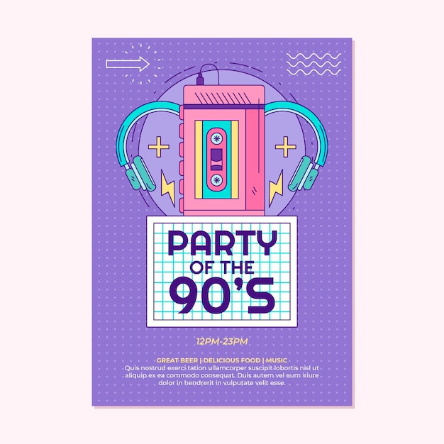 Hand Drawn Nostalgic 90’s Birthday Invitation – Free Download