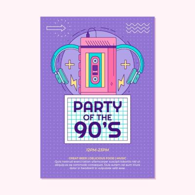 Hand Drawn Nostalgic 90’s Birthday Invitation – Free Download