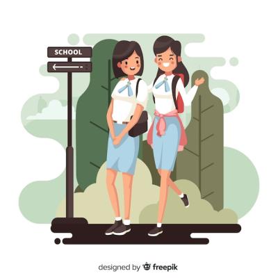 Flat Back to School Schoolgirls – Free Download Stock Photo