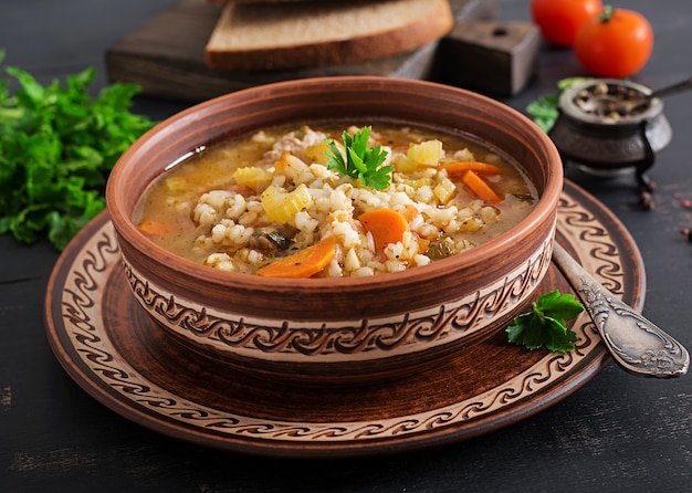 Barley Soup with Carrots, Tomato, Celery, and Meat – Free Download