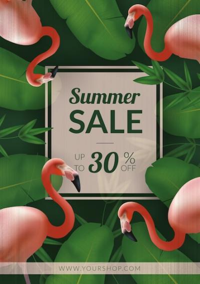 Realistic Flamingos Summer Sale Poster – Free Download