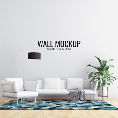 Interior Living Room Wall Mockup with Furniture and Decoration – Free Download