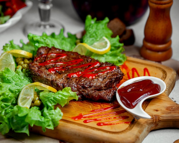 Marinated Beef Steak with Ketchup and Lemon – Free Stock Photo Download