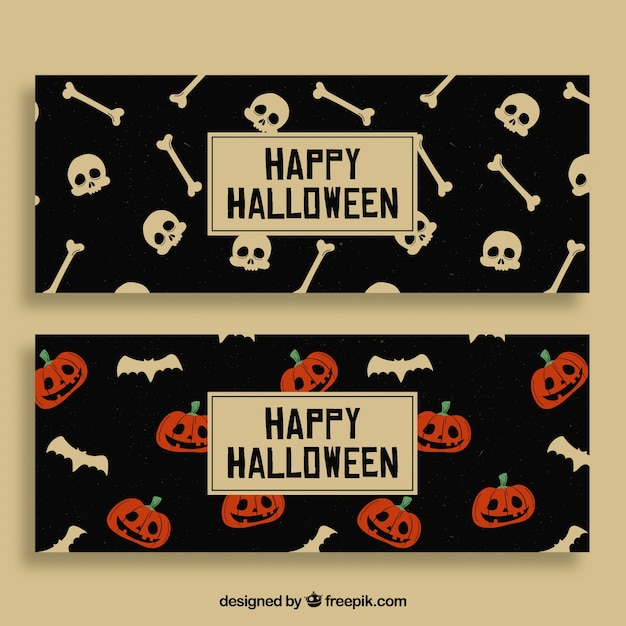 Halloween Banners Featuring Skulls and Pumpkins – Free Download